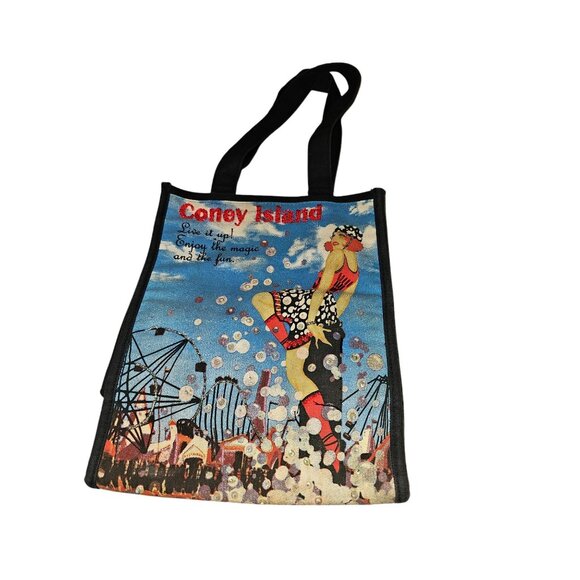 Vintage Coney Island Tote Bag With Retro Print & Sequin Accents EUC - Picture 4 of 16